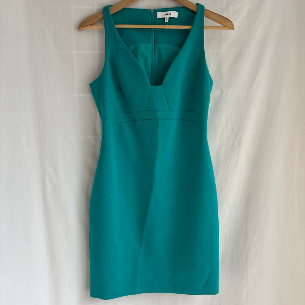 LIKELY Decosta Dress V-Neck Sleeveless Mini Dress Size 6 turquoise
